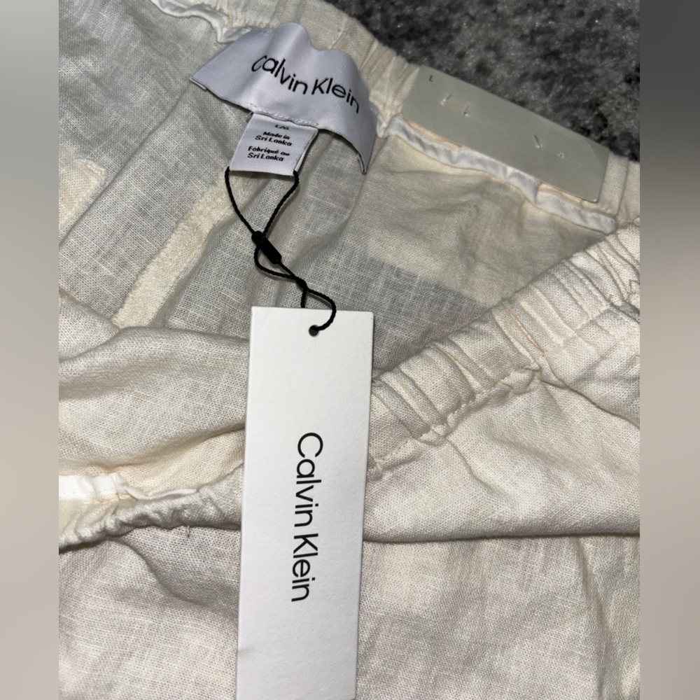 NWT Calvin Klein Linen Wide Leg Pants Antique White Size: Large - Picture 6 of 7